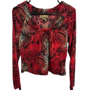 Peck & Peck Weekend Womens Sz M Long Sleeve Red Paisley Animal Print Top Elegant